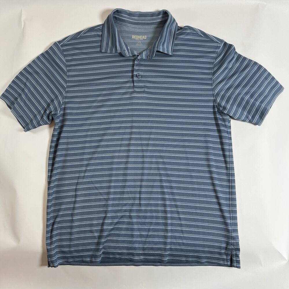 RedHead Men's L Regular Polo Shirt Blue/White Striped Short Sleeve‎ Knit